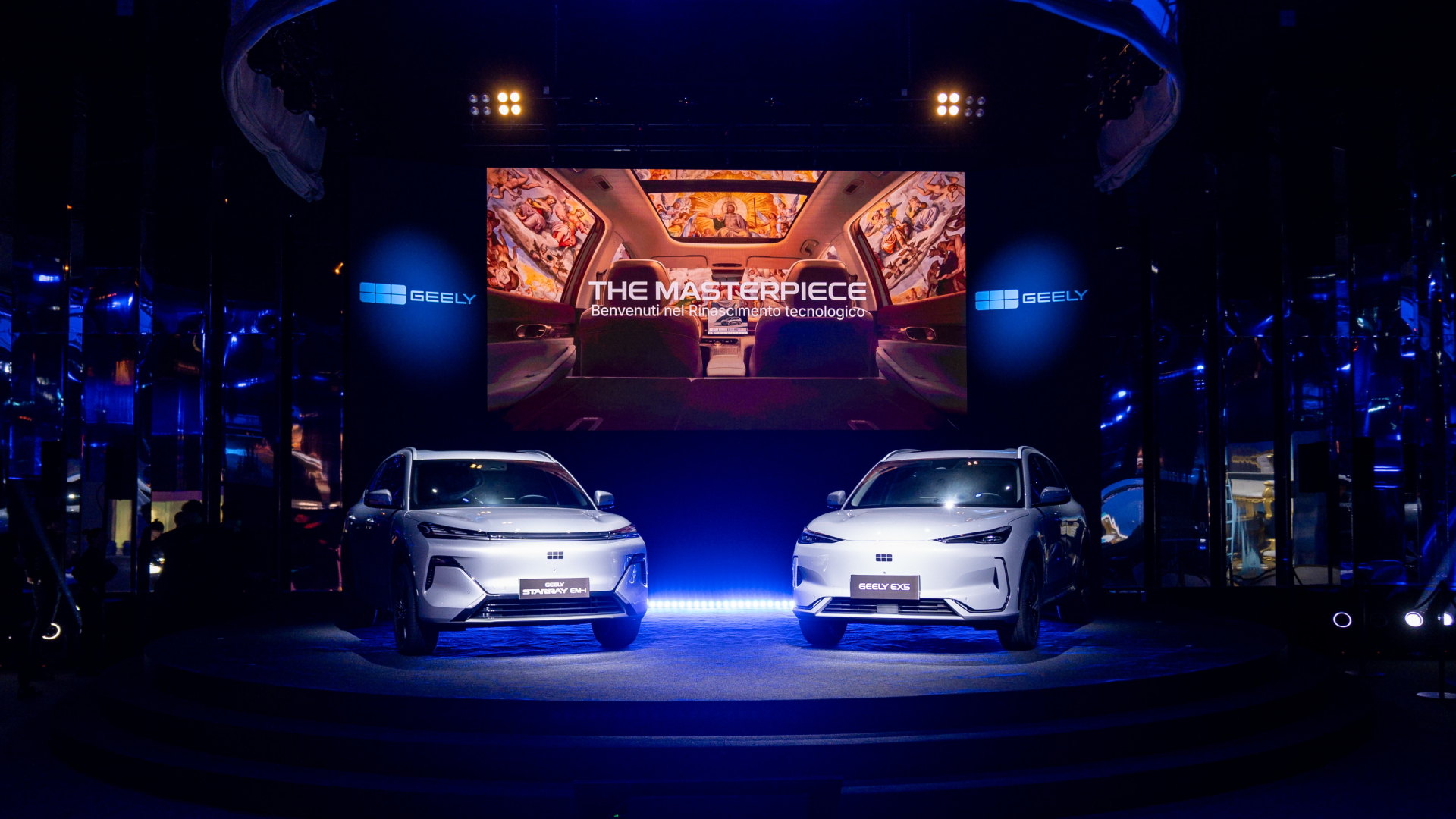 Geely Auto launch event Italy models stage